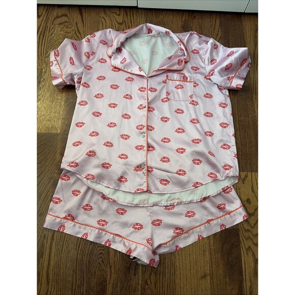 Victorias Secret AFTERHOURS LIPS Silky SATIN Pajama Set Size XL Pink - Picture 2 of 6